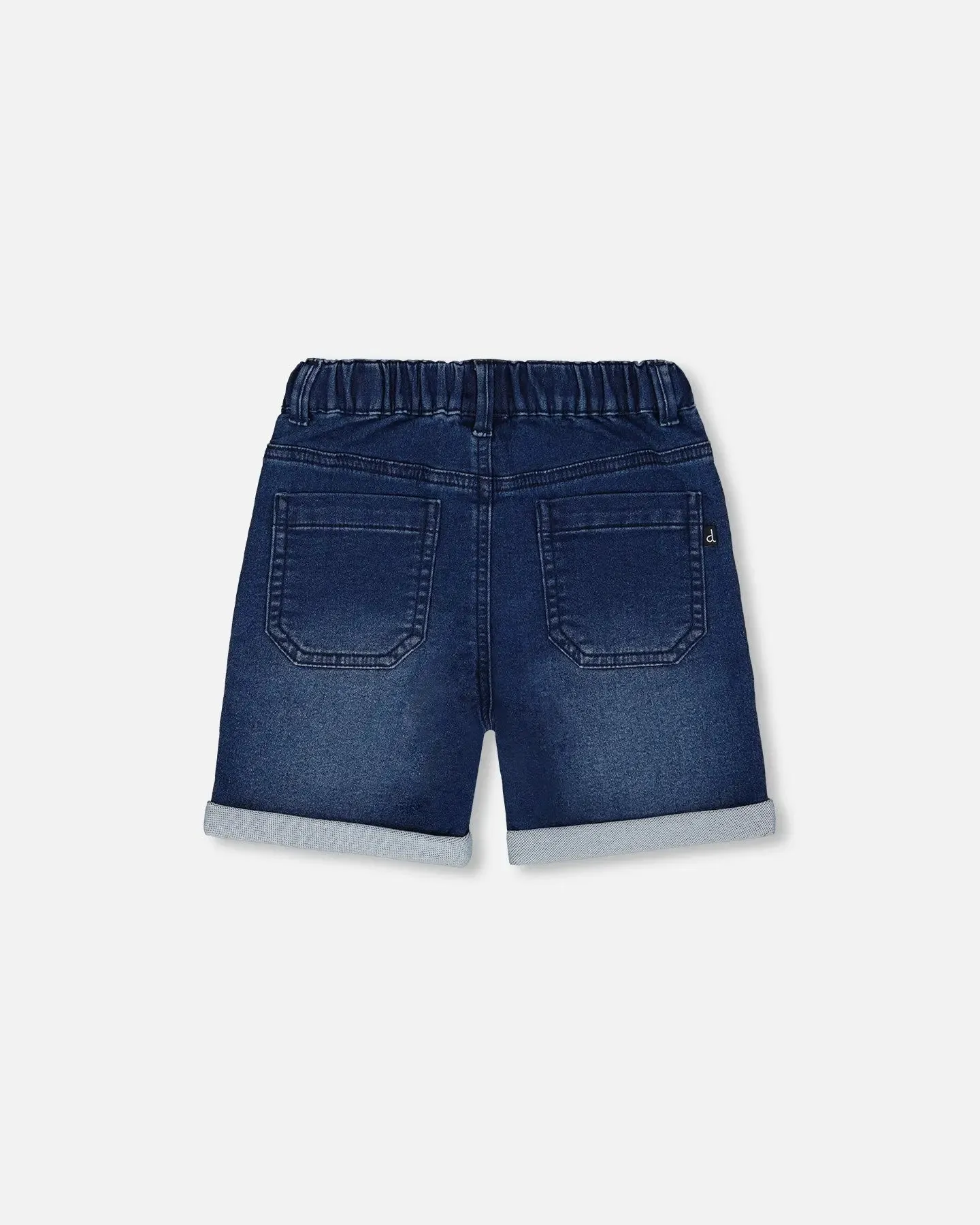 French Terry Denim Short Dark Denim Blue