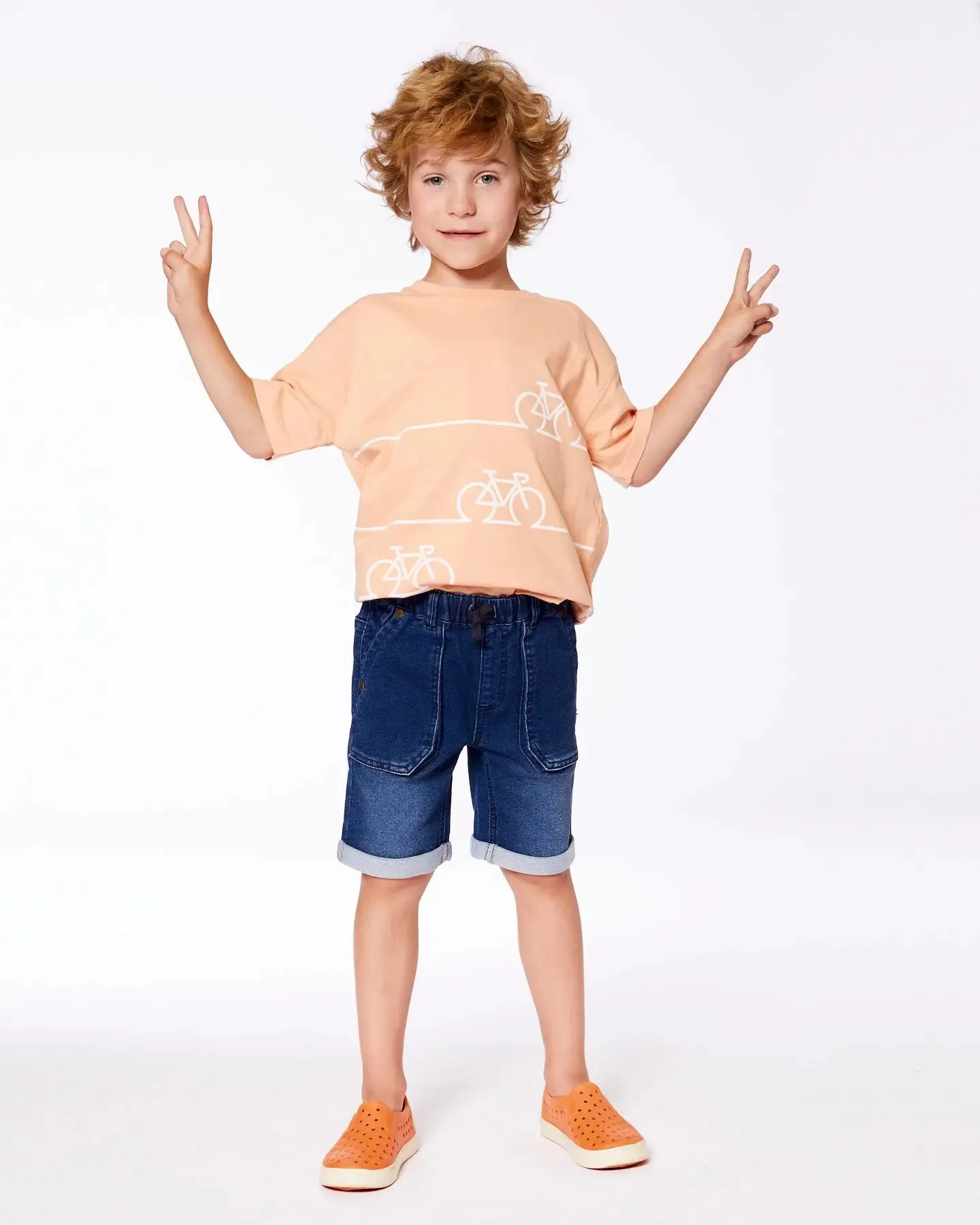 French Terry Denim Short Dark Denim Blue