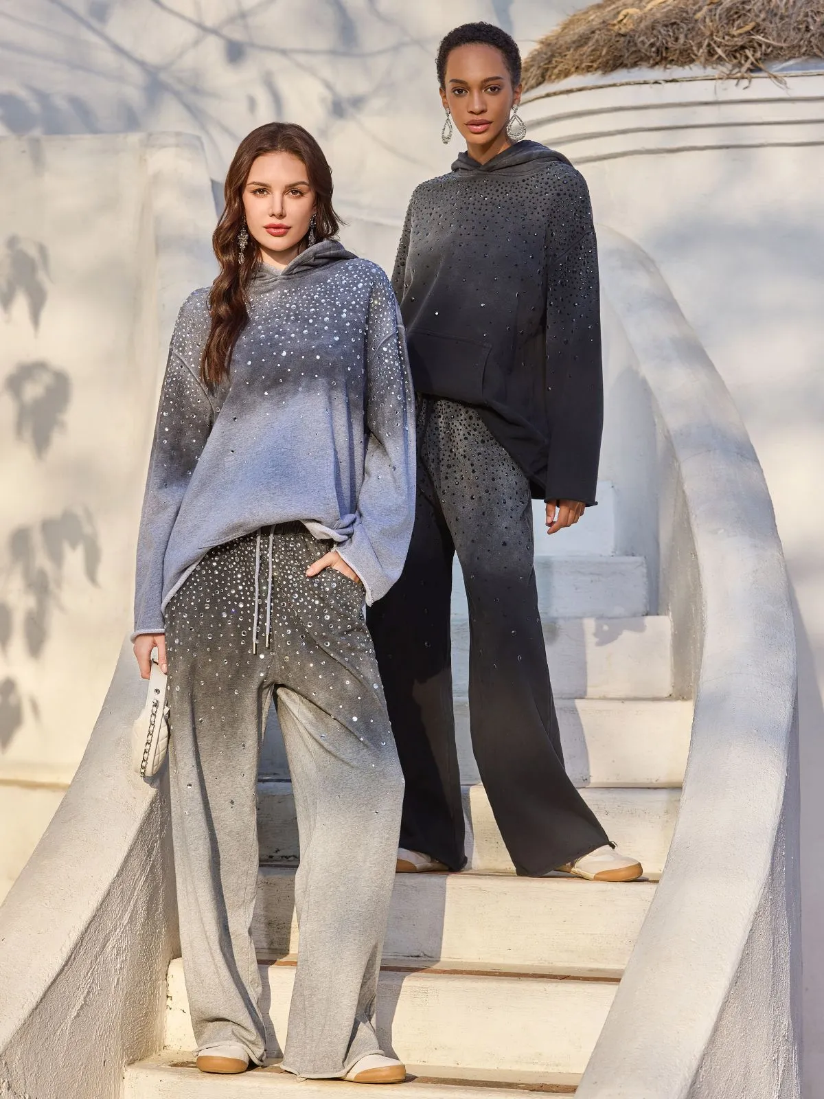 Gradient Starry Beaded Knit Pants