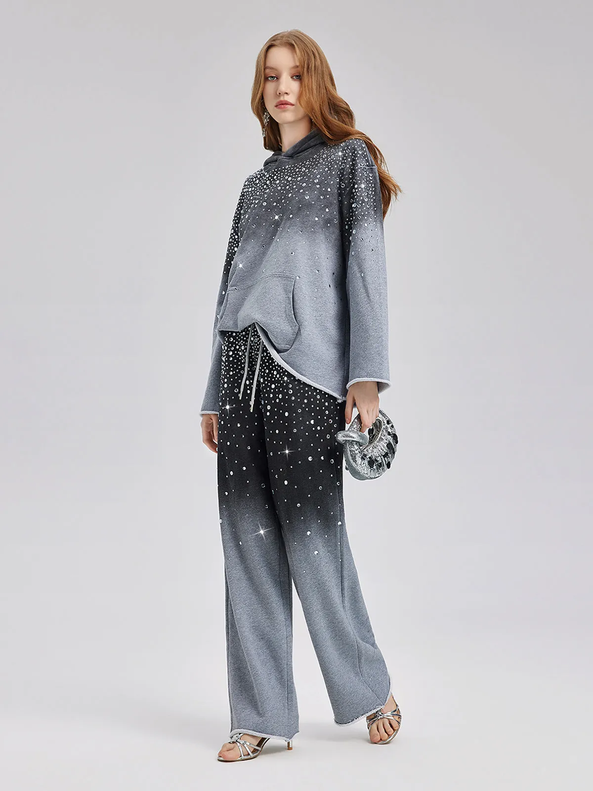 Gradient Starry Beaded Knit Pants