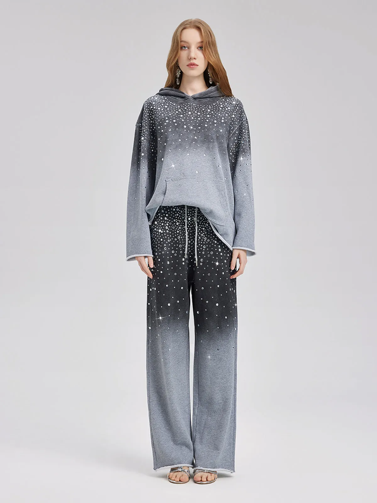 Gradient Starry Beaded Knit Pants