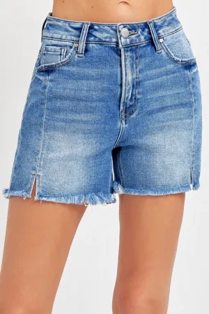 Hazel Blues® |  RISEN Front Slit Raw Hem Denim Shorts