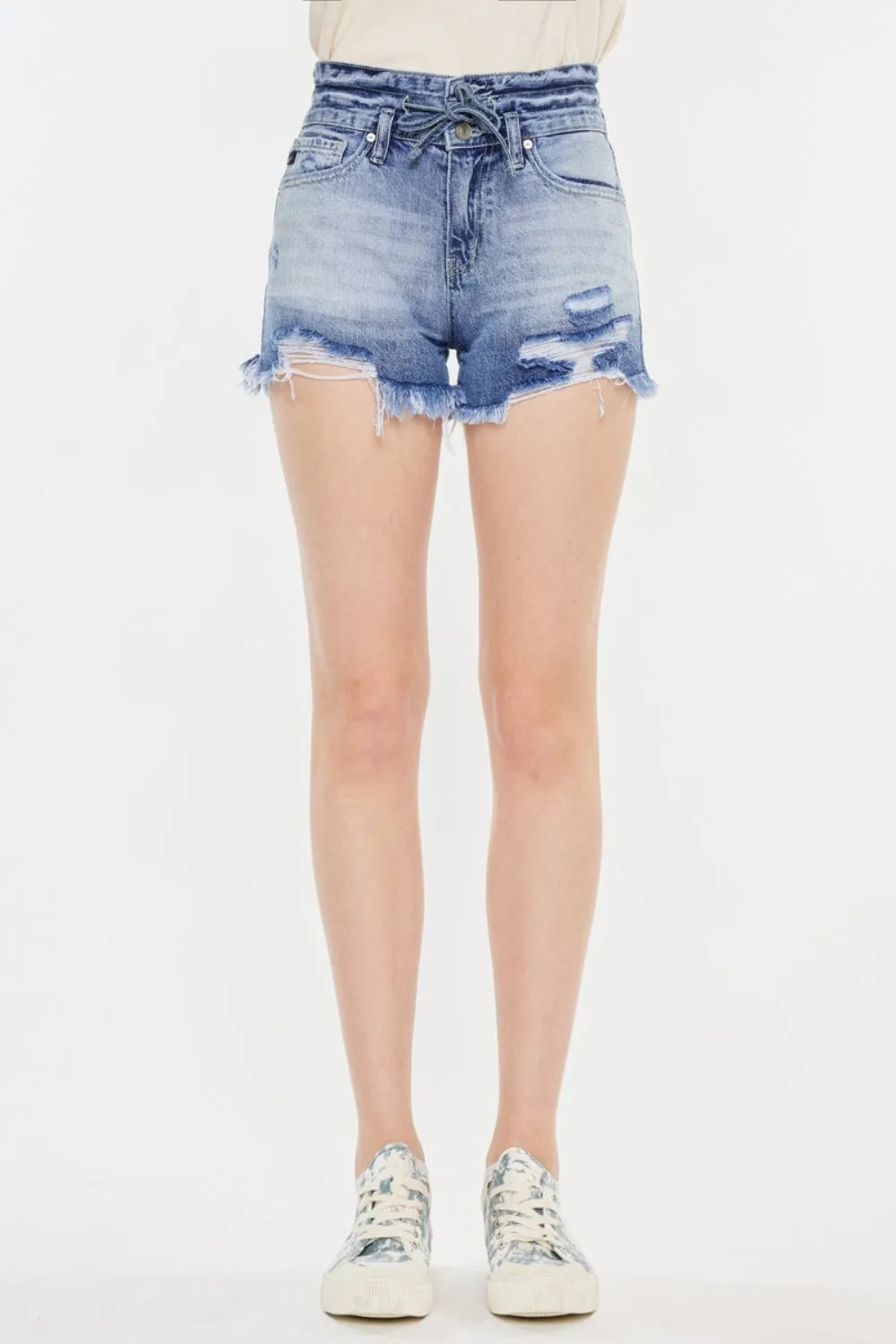 High Rise Frayed Hem Denim Shorts