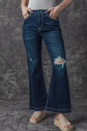 High Rise Ripped Bell Bottom Jeans