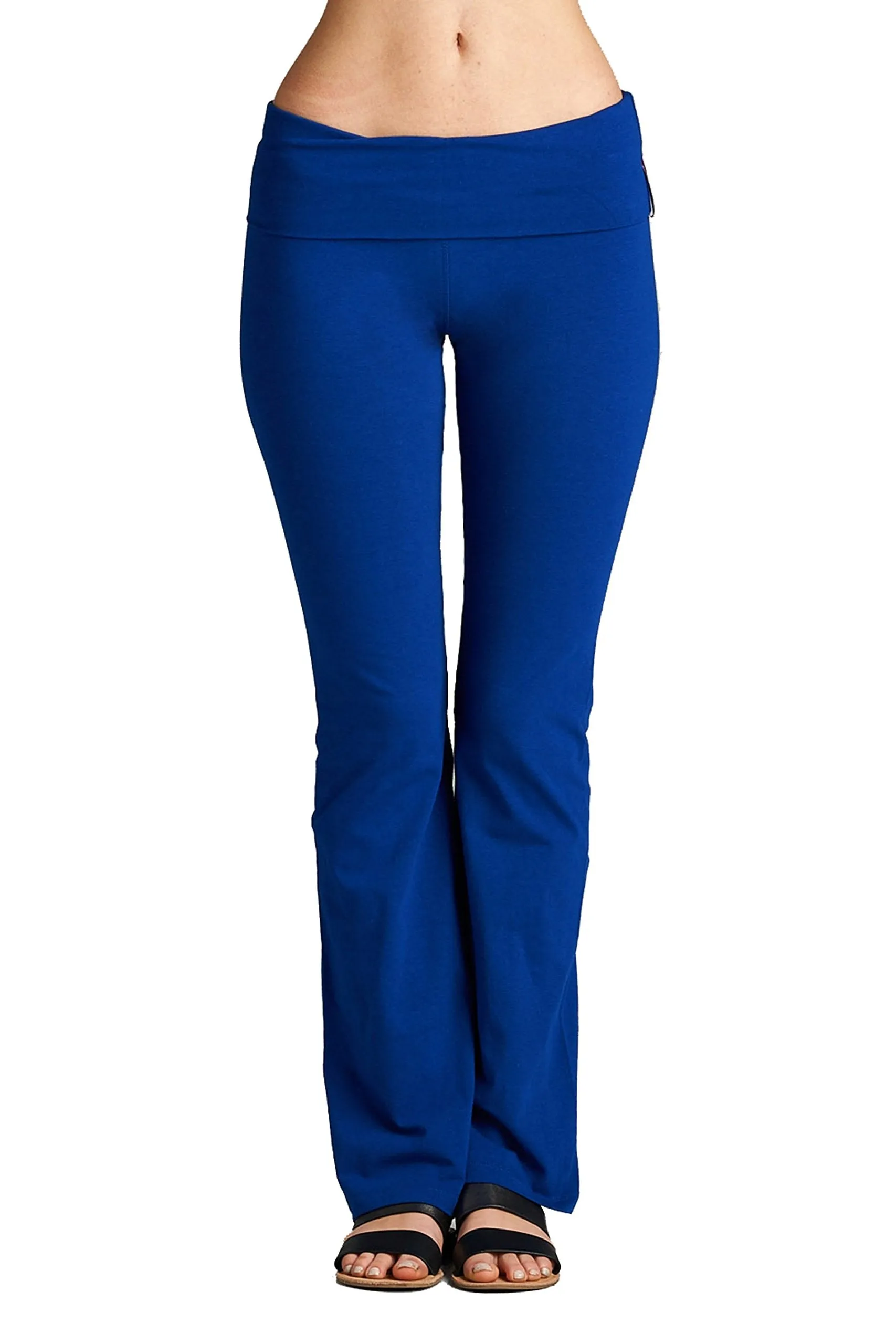 Hollywood Star Fashion Solid Foldover Solid Bootleg Flare Yoga Pants