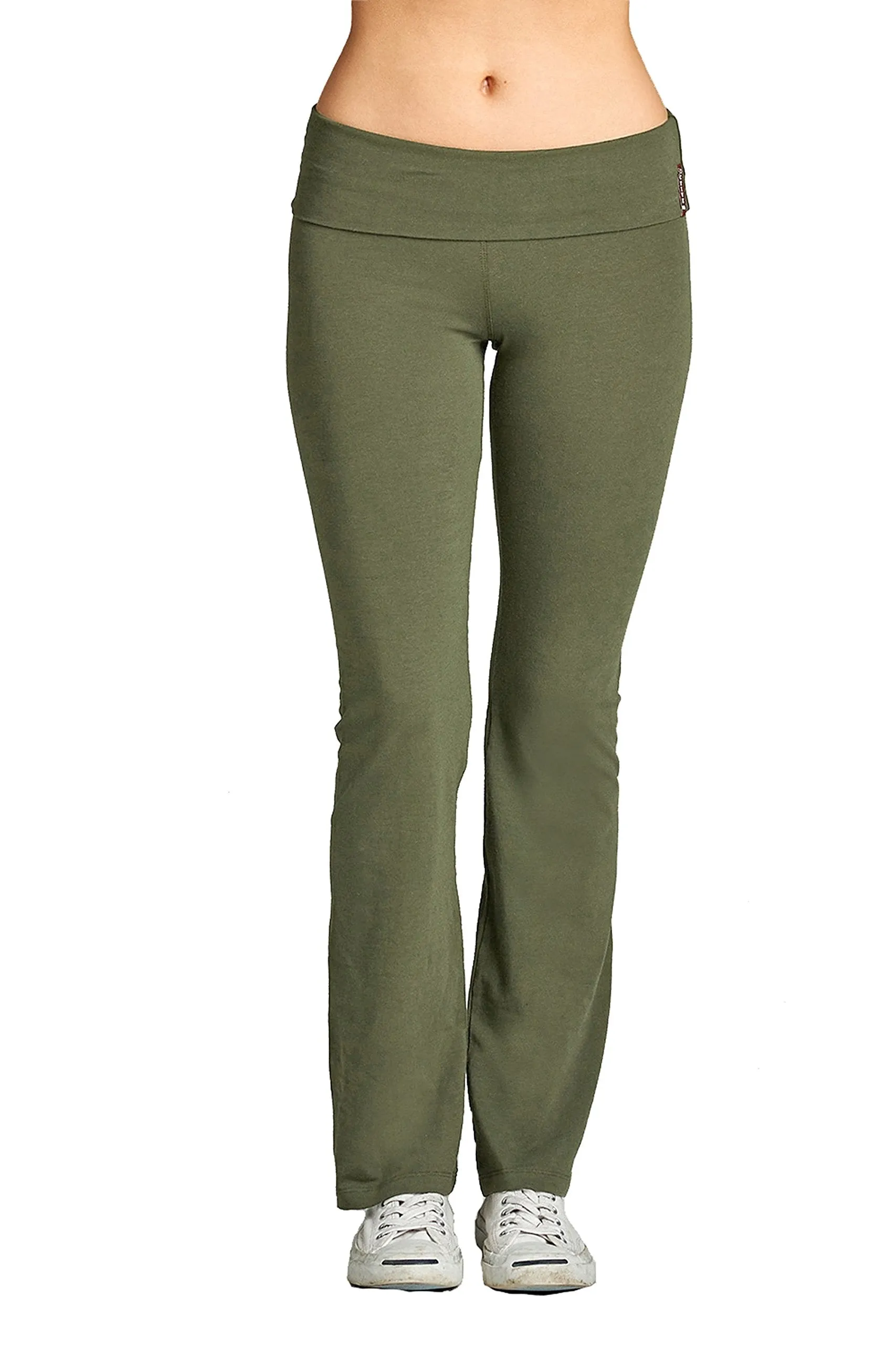 Hollywood Star Fashion Solid Foldover Solid Bootleg Flare Yoga Pants