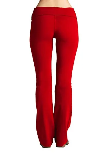 Hollywood Star Fashion Solid Foldover Solid Bootleg Flare Yoga Pants