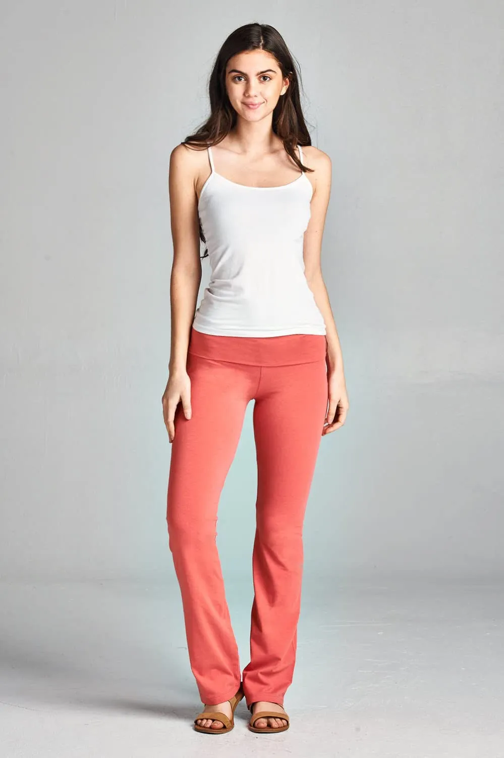 Hollywood Star Fashion Solid Foldover Solid Bootleg Flare Yoga Pants