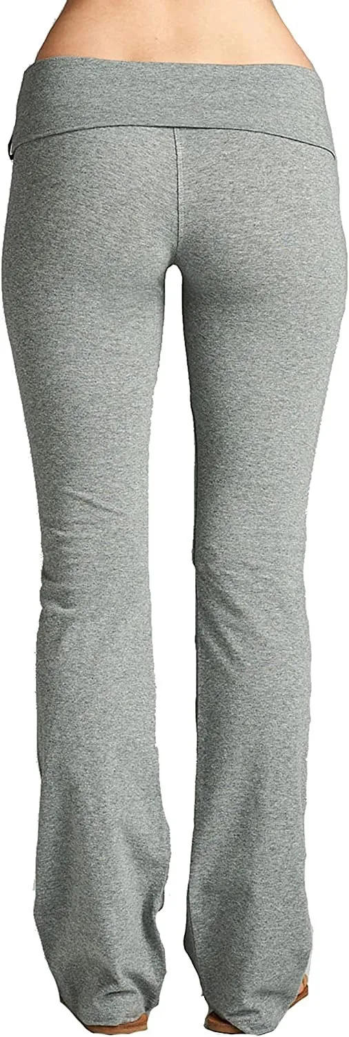 Hollywood Star Fashion Solid Foldover Solid Bootleg Flare Yoga Pants