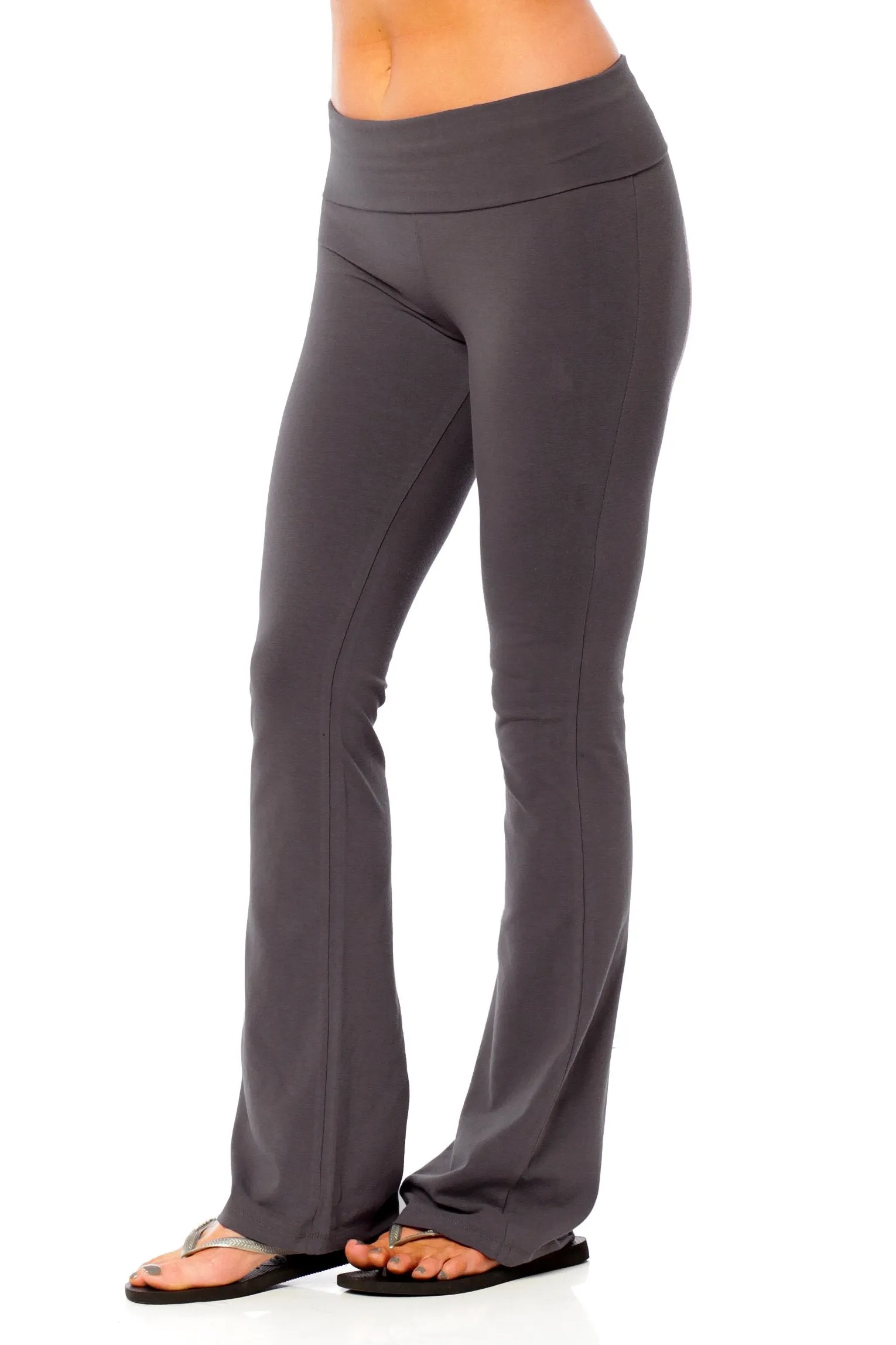 Hollywood Star Fashion Solid Foldover Solid Bootleg Flare Yoga Pants