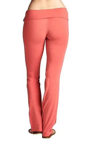 Hollywood Star Fashion Solid Foldover Solid Bootleg Flare Yoga Pants