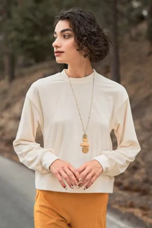 Ivory Corduroy Long Volume Sleeve High Neck Top