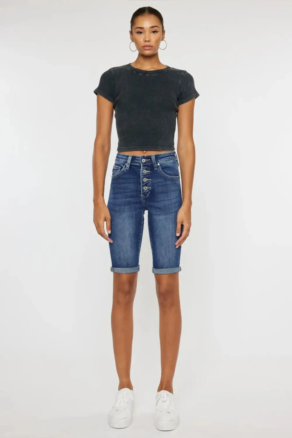 Kancan Full Size Cat's Whiskers Button Fly Denim Shorts