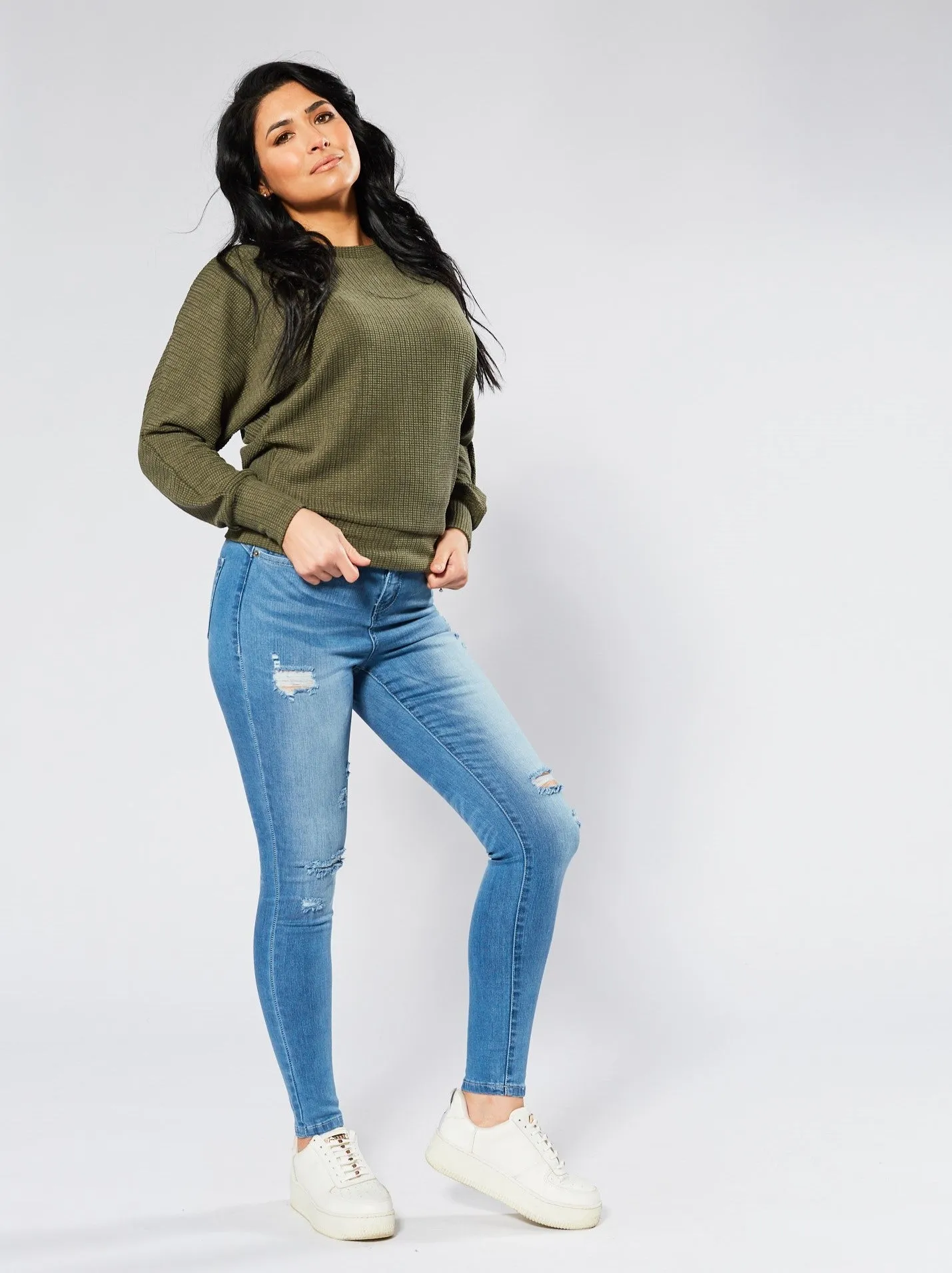 Kylie Ripped Skinny Jeans - Blue Wash