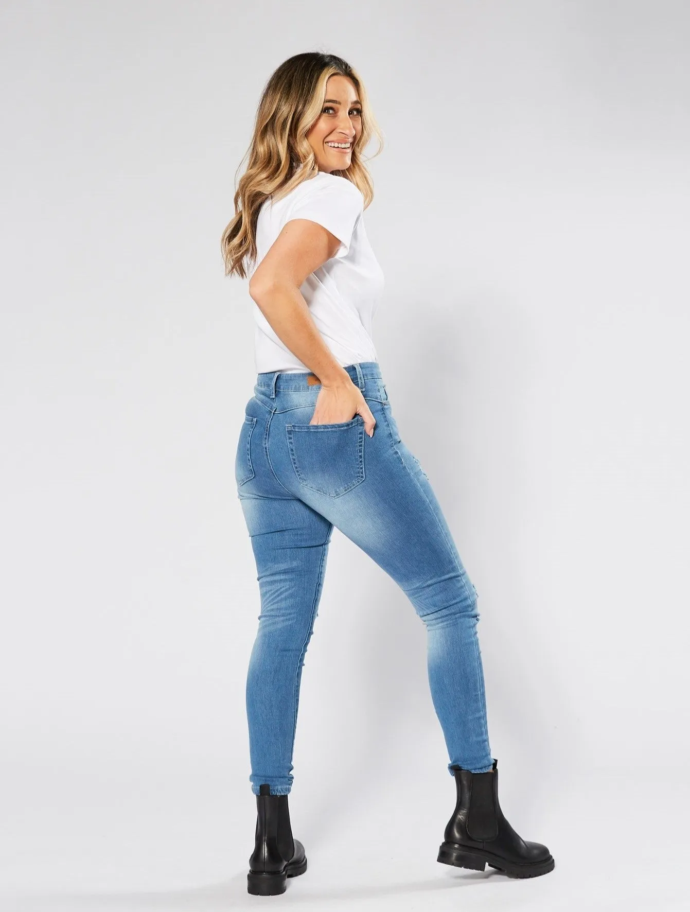 Kylie Ripped Skinny Jeans - Blue Wash