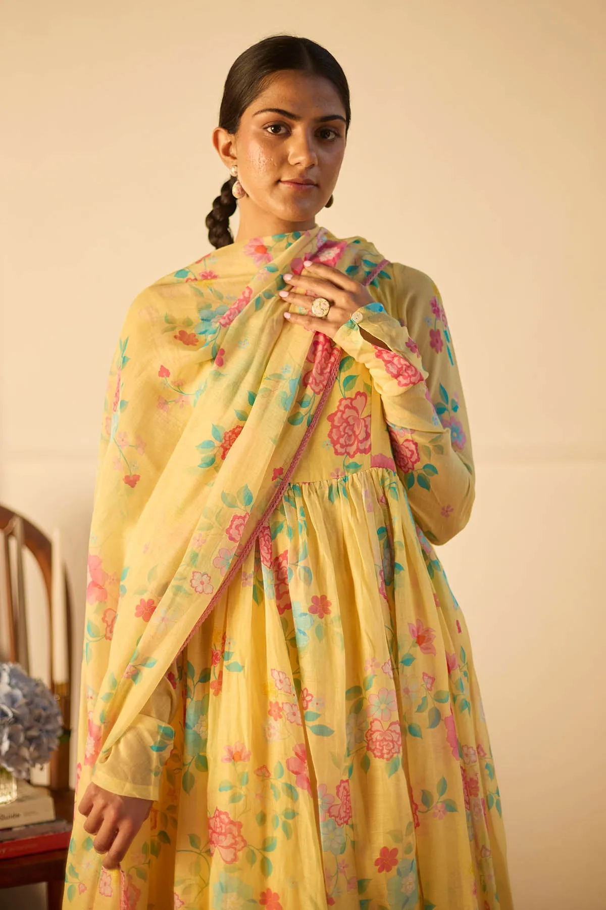 Lemon Soft Chanderi Anarkali Set