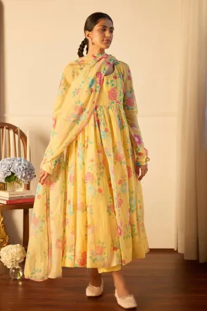 Lemon Soft Chanderi Anarkali Set