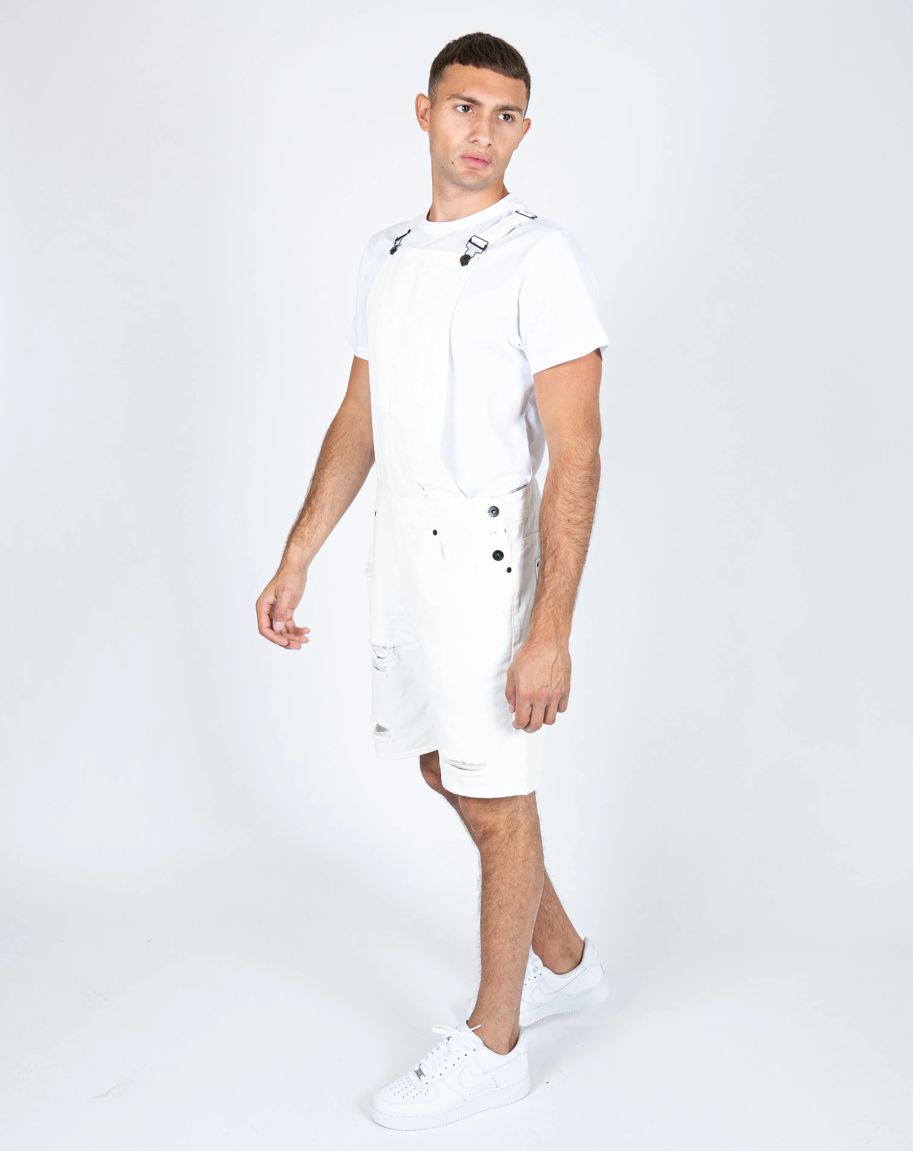 Louisiana White Distressed Denim Overall Shorts