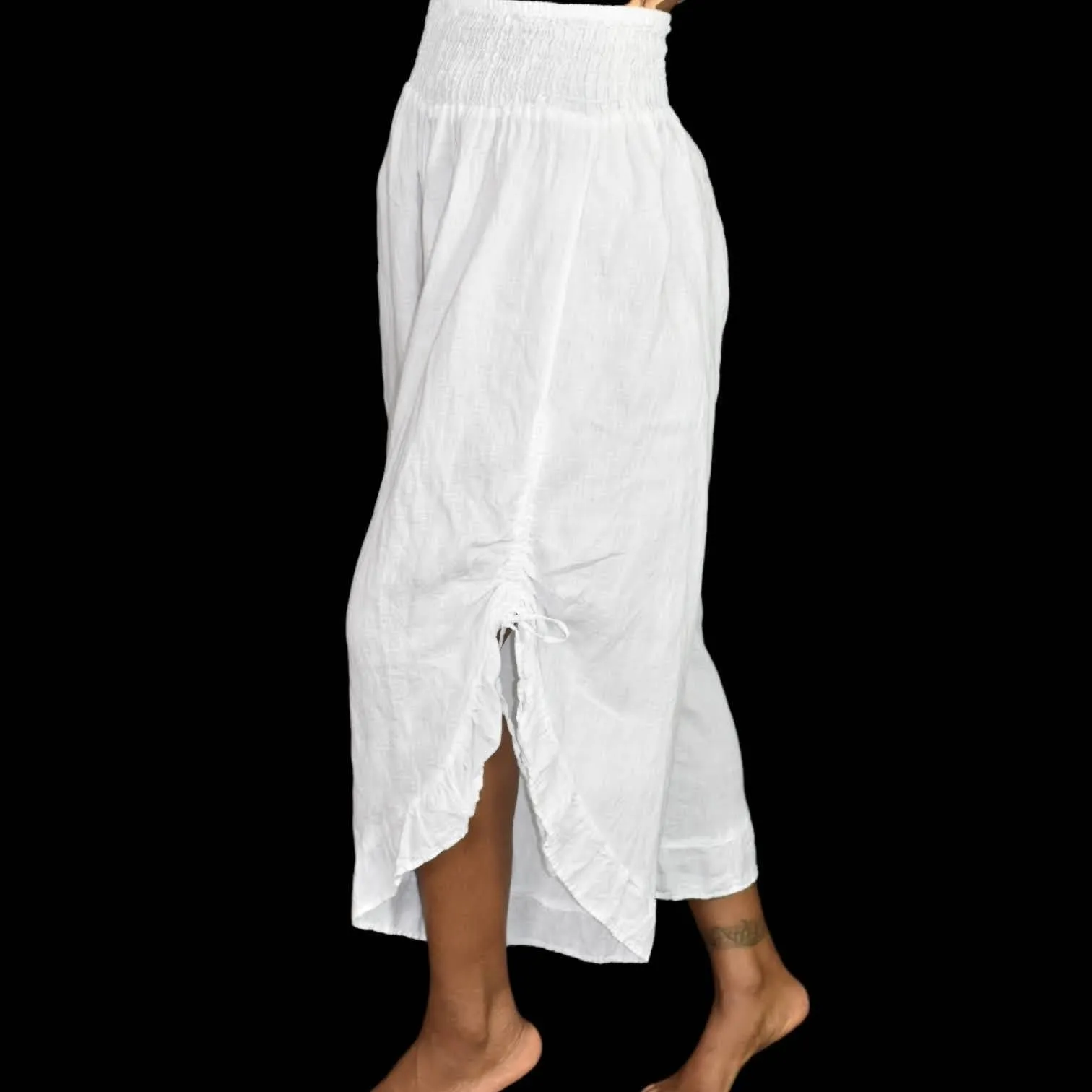 Match Point White Linen Pants Bloomers Side Drawstring Elastic Waist Size Medium
