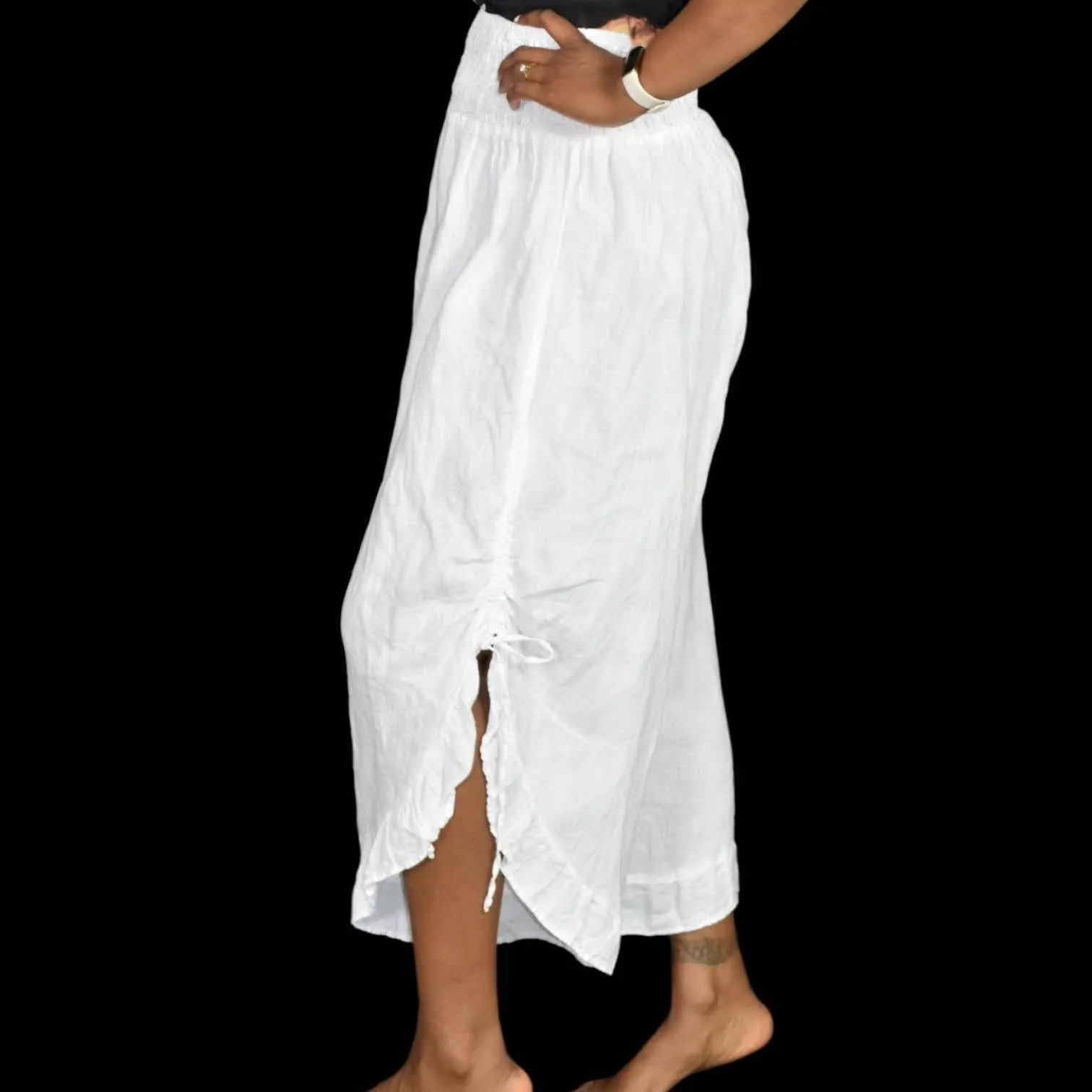 Match Point White Linen Pants Bloomers Side Drawstring Elastic Waist Size Medium