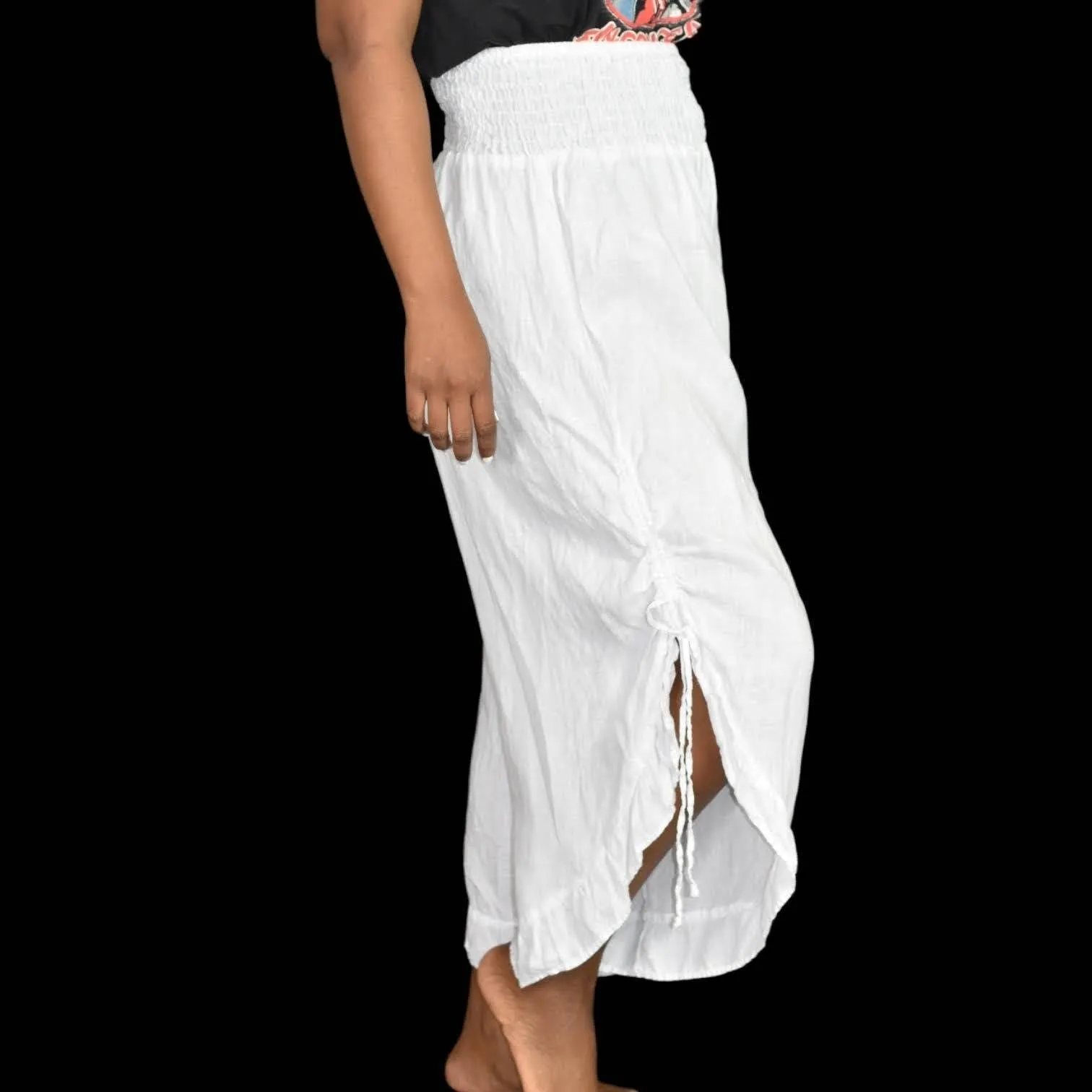 Match Point White Linen Pants Bloomers Side Drawstring Elastic Waist Size Medium
