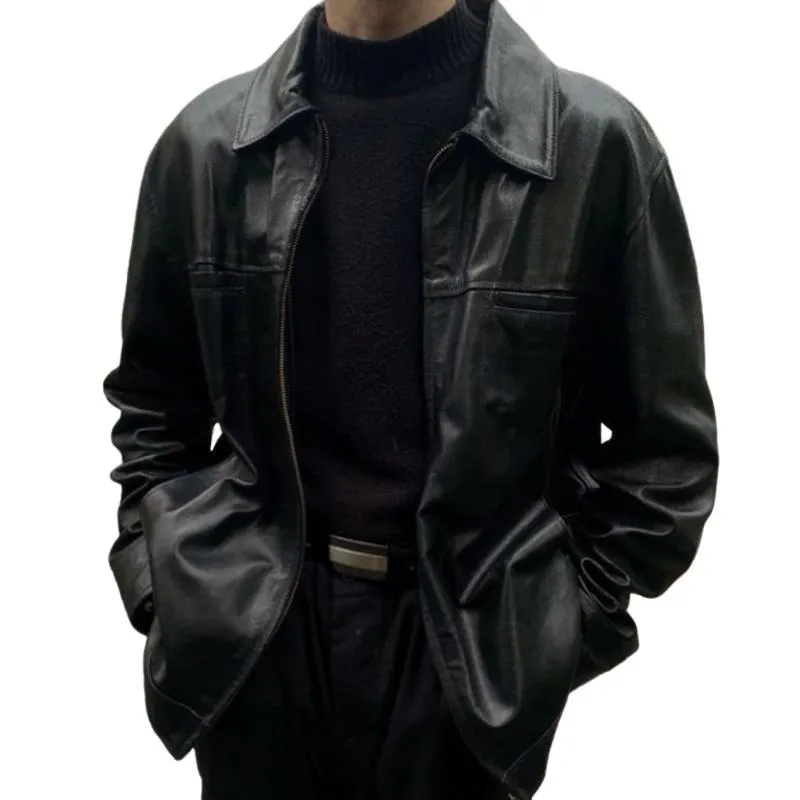 Men's Classic Retro Black Vegan Leather Jacket | Eco-Friendly Materials for All Seasons