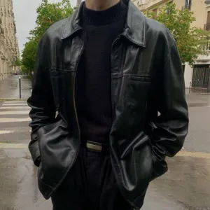 Men's Classic Retro Black Vegan Leather Jacket | Eco-Friendly Materials for All Seasons