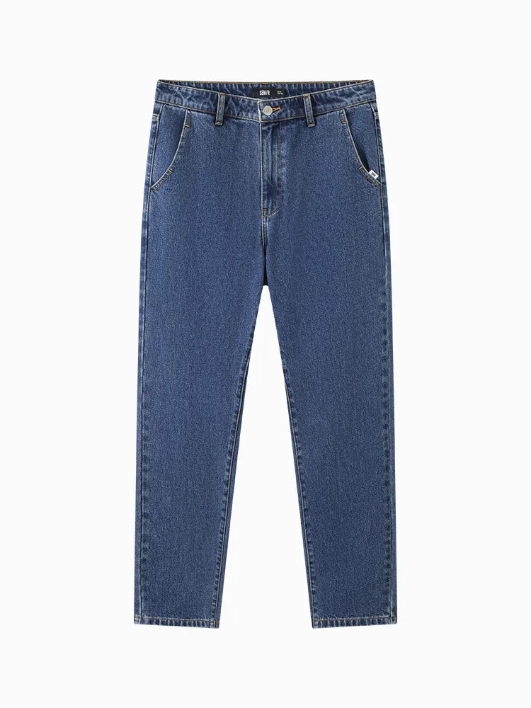 Men's denim medium blue tapered pants