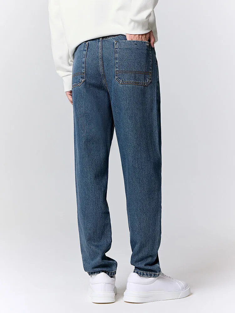 Men's denim medium blue tapered pants