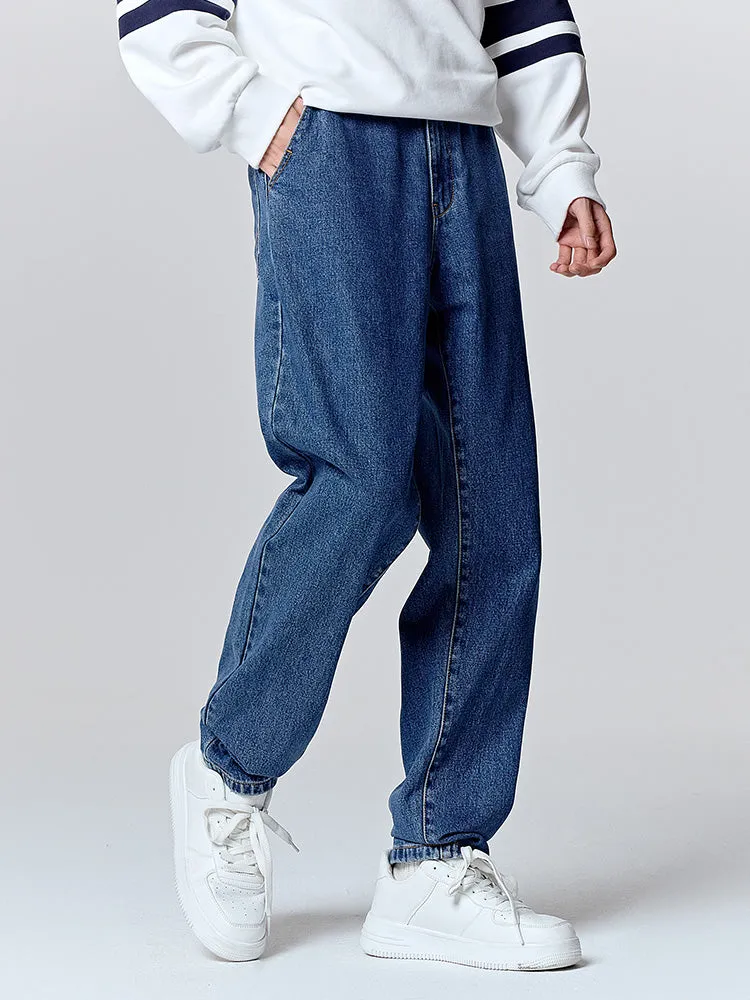 Men's denim medium blue tapered pants