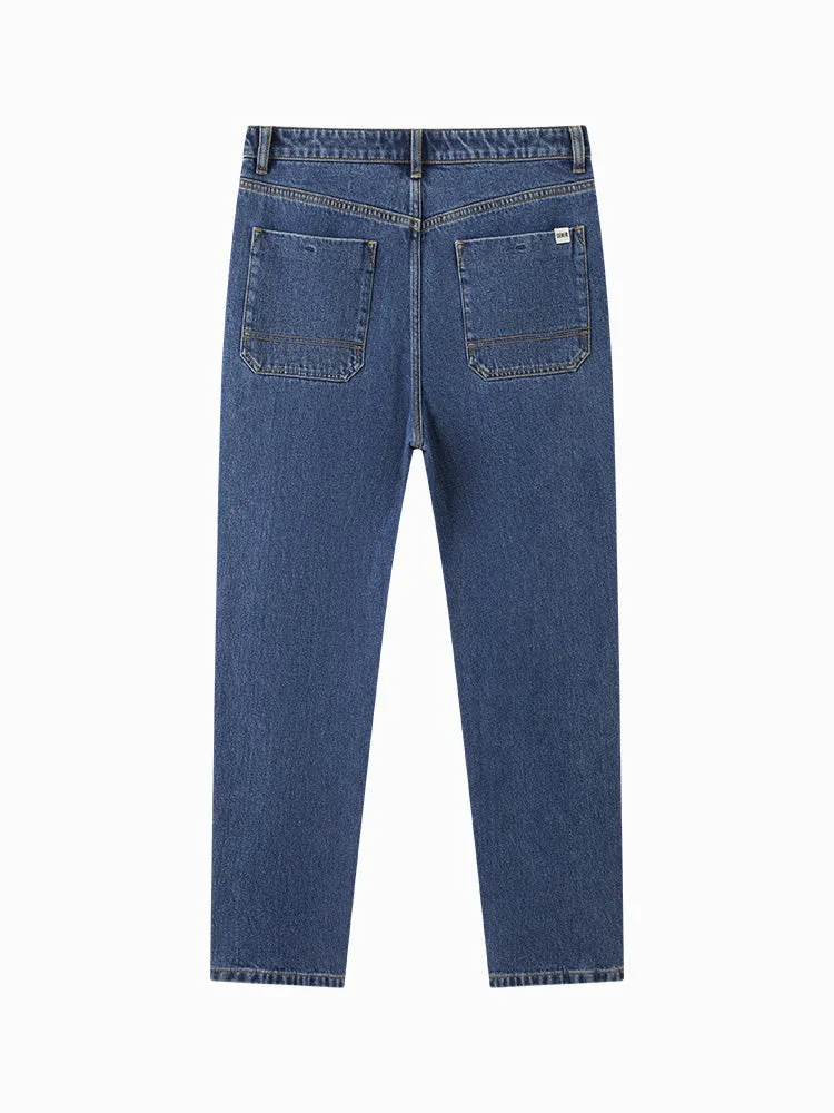 Men's denim medium blue tapered pants