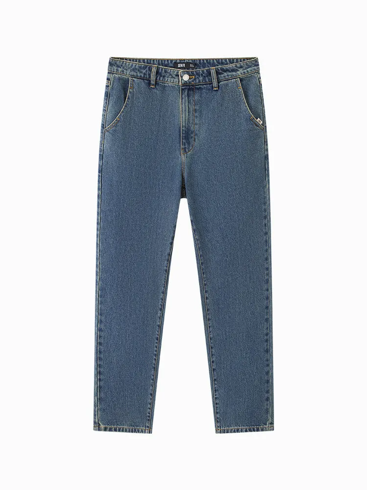 Men's denim medium blue tapered pants