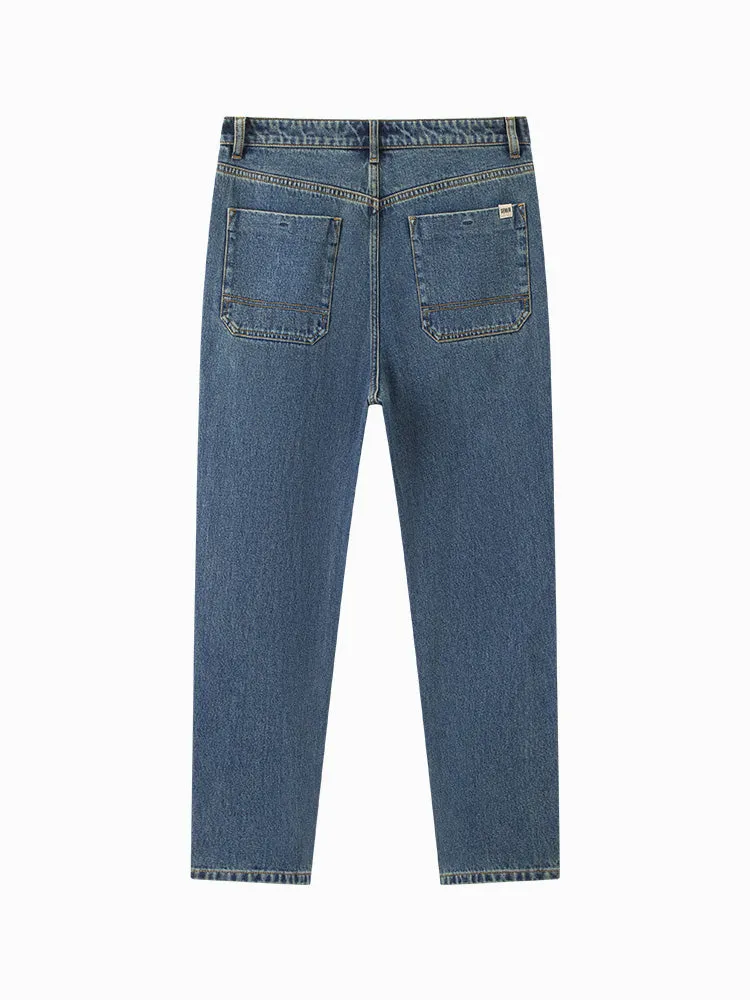 Men's denim medium blue tapered pants