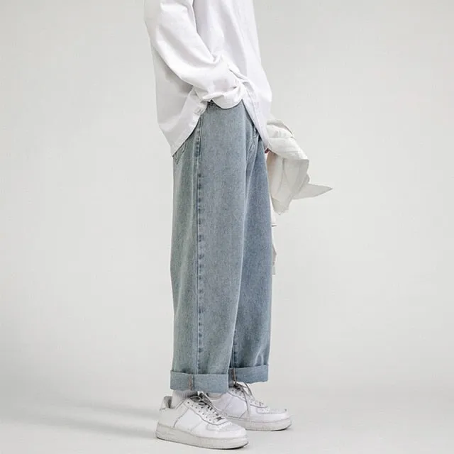 Men's Jeans Fashion Loose Straight New Casual Wide Leg Denim Pants Men Streetwear Solid Korean Hip Hop Trousers Autumn Jeans