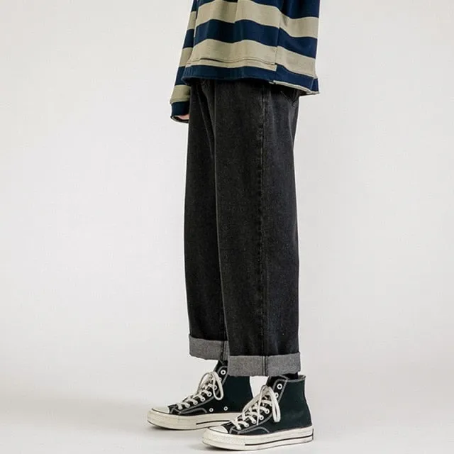 Men's Jeans Fashion Loose Straight New Casual Wide Leg Denim Pants Men Streetwear Solid Korean Hip Hop Trousers Autumn Jeans