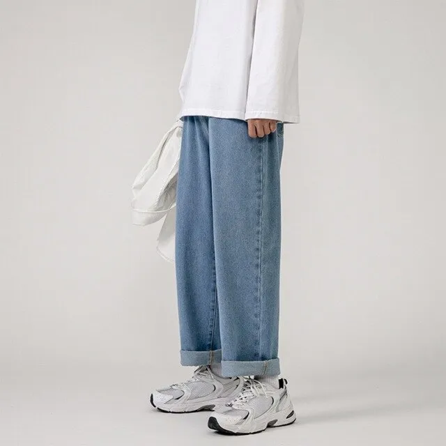 Men's Jeans Fashion Loose Straight New Casual Wide Leg Denim Pants Men Streetwear Solid Korean Hip Hop Trousers Autumn Jeans