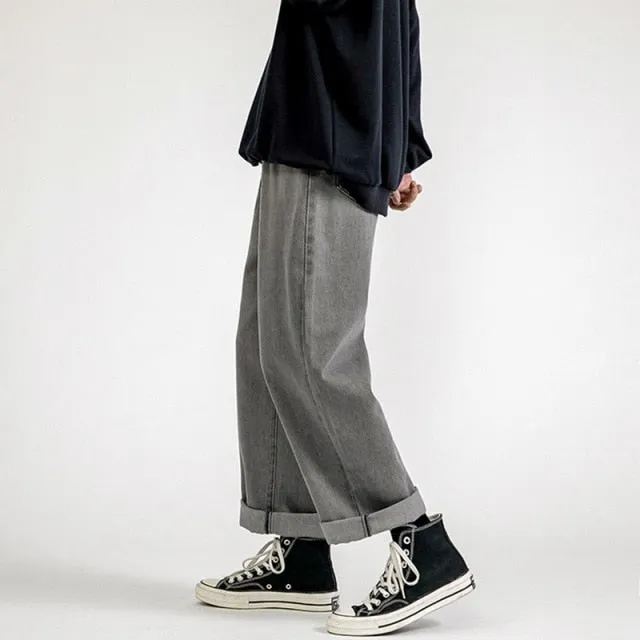 Men's Jeans Fashion Loose Straight New Casual Wide Leg Denim Pants Men Streetwear Solid Korean Hip Hop Trousers Autumn Jeans