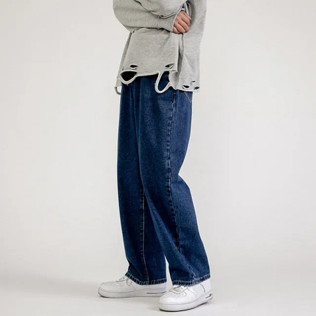 Men's Jeans Fashion Loose Straight New Casual Wide Leg Denim Pants Men Streetwear Solid Korean Hip Hop Trousers Autumn Jeans