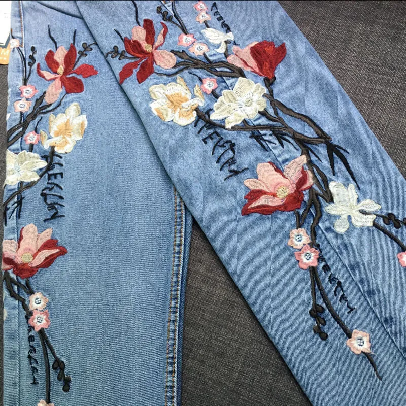 Mom Jeans Pencil Pants Embroidered Jeans Women's Jeans Ninth Pants