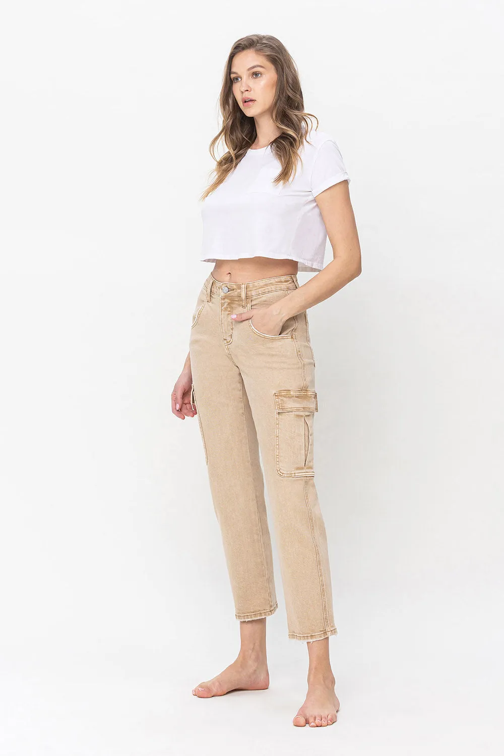 Monica High Rise Relaxed Straight Cargo Jeans - Flying Monkey
