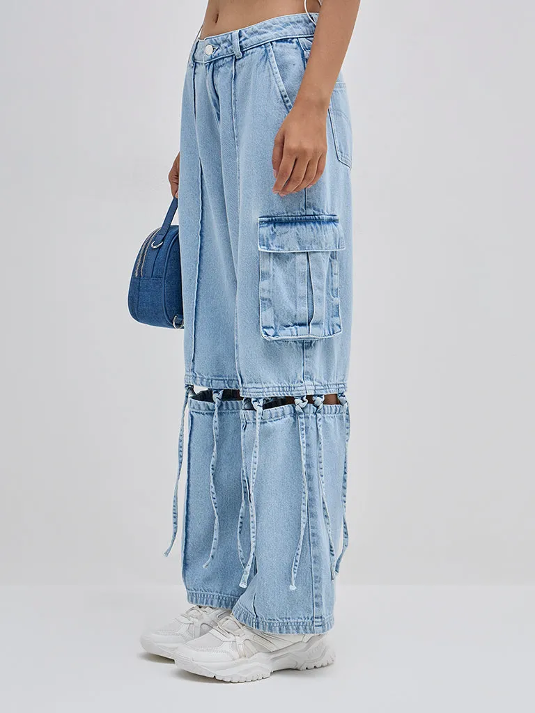 Nuon Light Blue  Cargo-Style Relaxed - Fit High - Rise Jeans