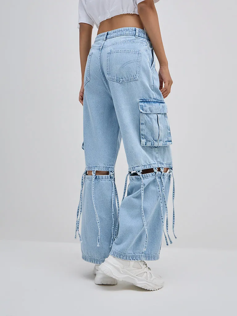 Nuon Light Blue  Cargo-Style Relaxed - Fit High - Rise Jeans