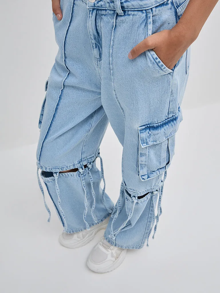 Nuon Light Blue  Cargo-Style Relaxed - Fit High - Rise Jeans