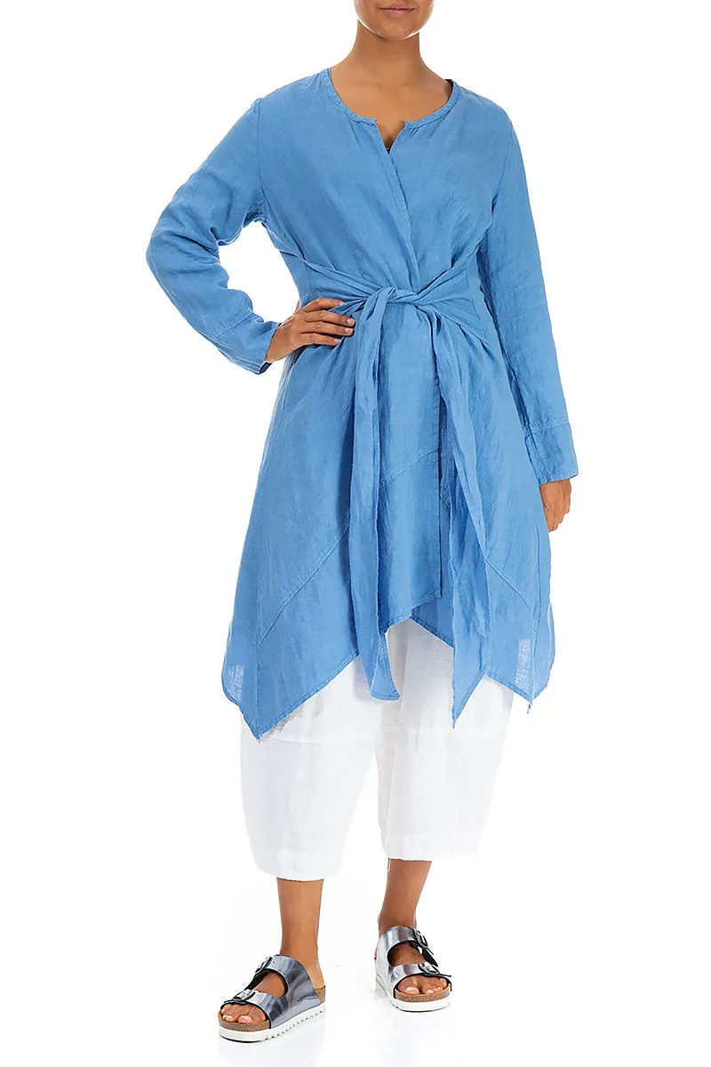 Open Tie Up Cornflower Linen Jacket