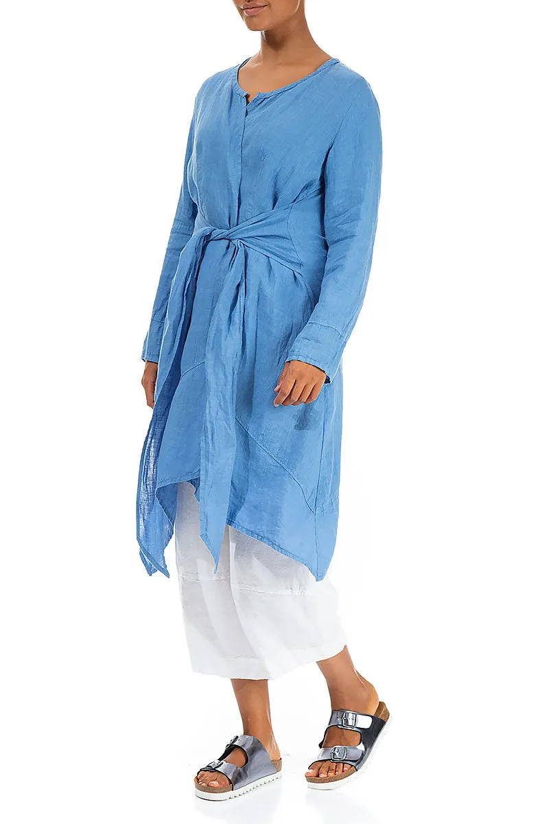 Open Tie Up Cornflower Linen Jacket