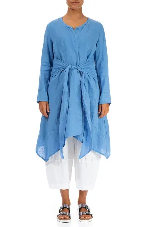 Open Tie Up Cornflower Linen Jacket