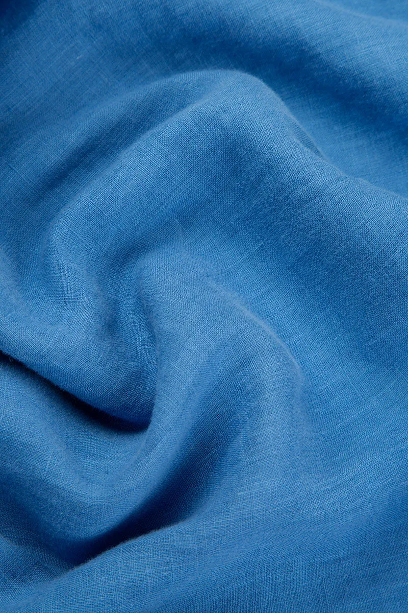 Open Tie Up Cornflower Linen Jacket