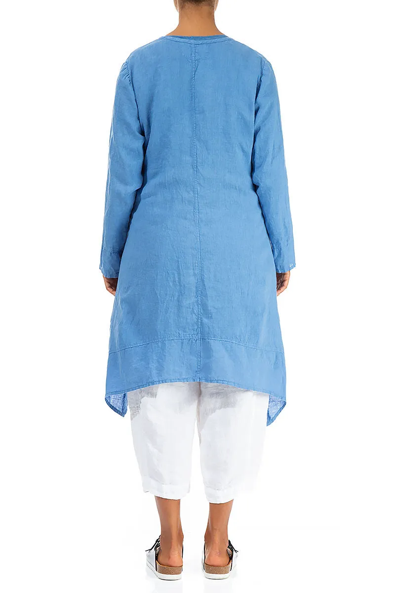 Open Tie Up Cornflower Linen Jacket