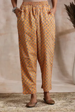Orange Cotton Hand Block Printed Pant