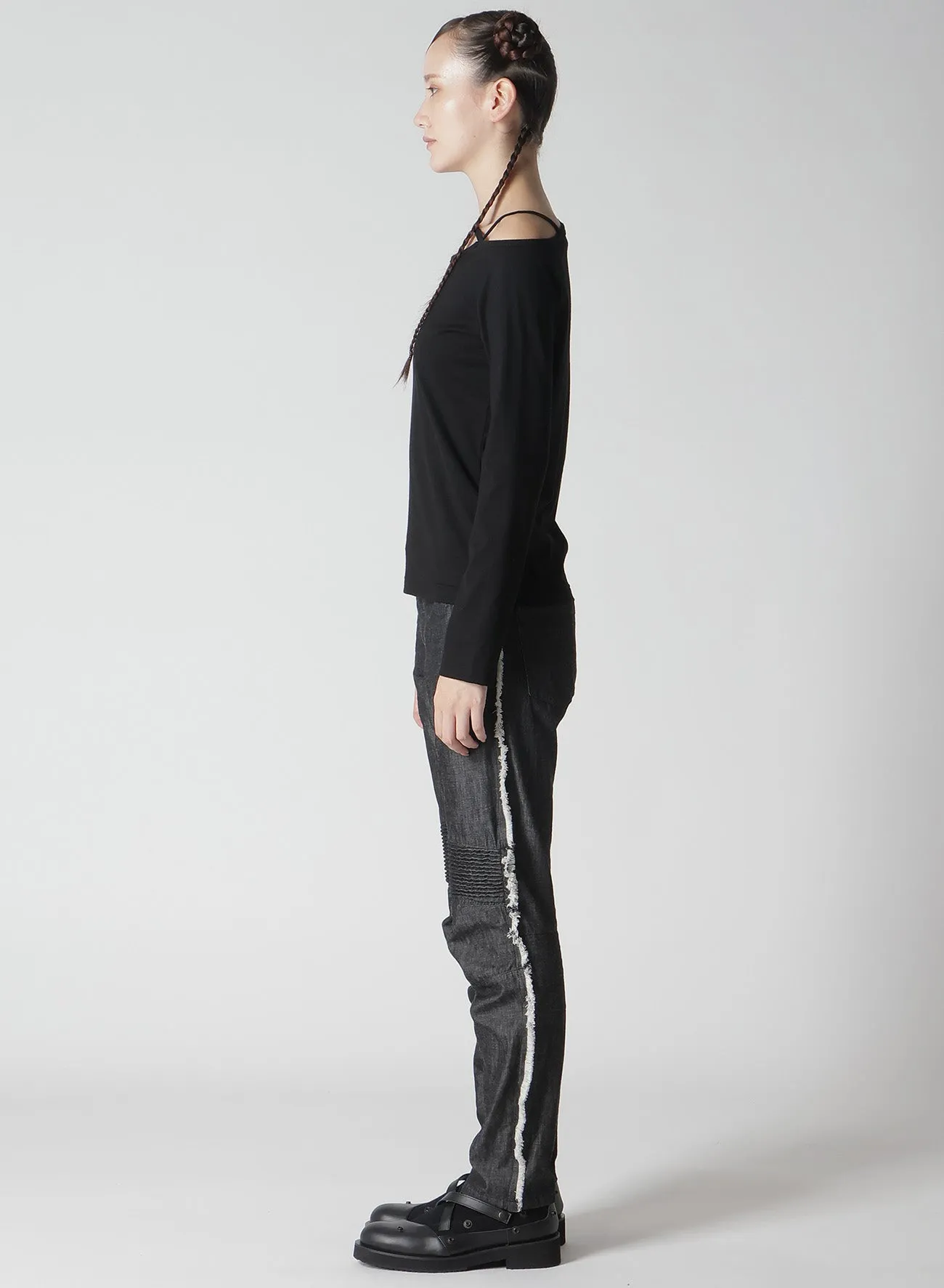 PLAIN STITCH STRING DETAIL LONG SLEEVE T-SHIRT